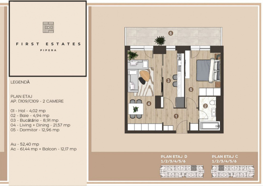 Apartament 2 camere  – COMPLET MOBILAT – First Pipera